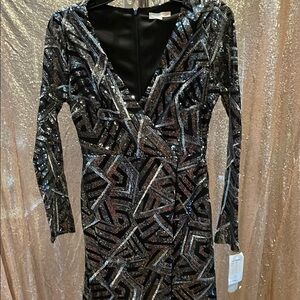 Gianni Bini Black and Silver Geometric Dress